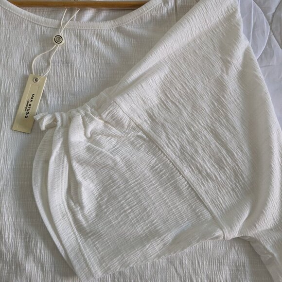 Max Studio Top Size 3X White Cinched Sleeve Jersey Dropped-Shoulder Blouse NWT - Picture 7 of 14